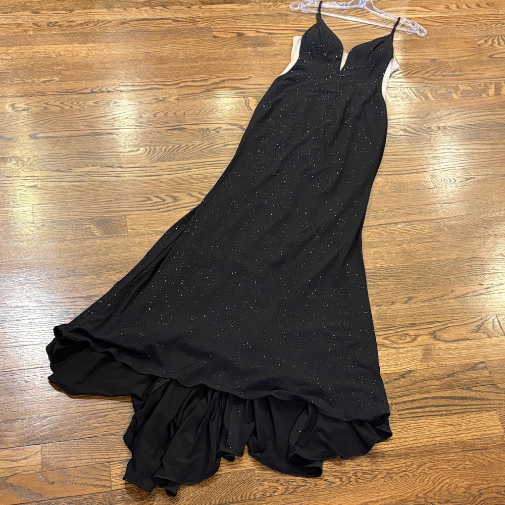 Jovani Black Evening Gown, mesh panels, train, size 0, prom, formal, RV $780
